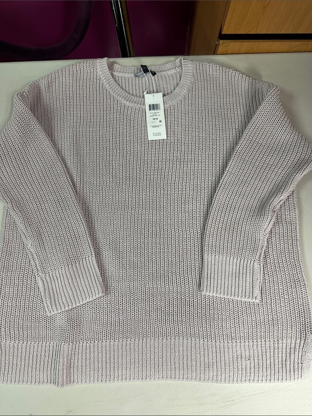 Eileen Fisher Dark Cream Ribbed Knit Top